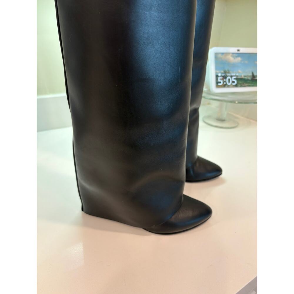 Givenchy Black Leather Knee-High Wedge Boots with Buckle Detail - Picture 8 of 16